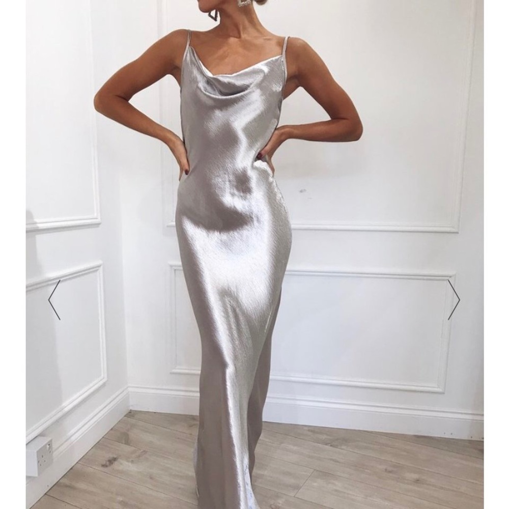 Pretty lavish Keisha slip maxi dress silver